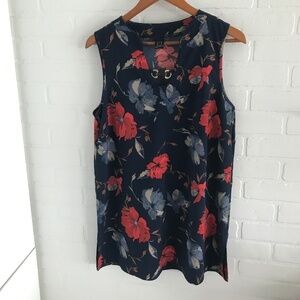 Zic Printed Flowy Mini Dress Floral Navy Red Dark Floral Sz L Petite